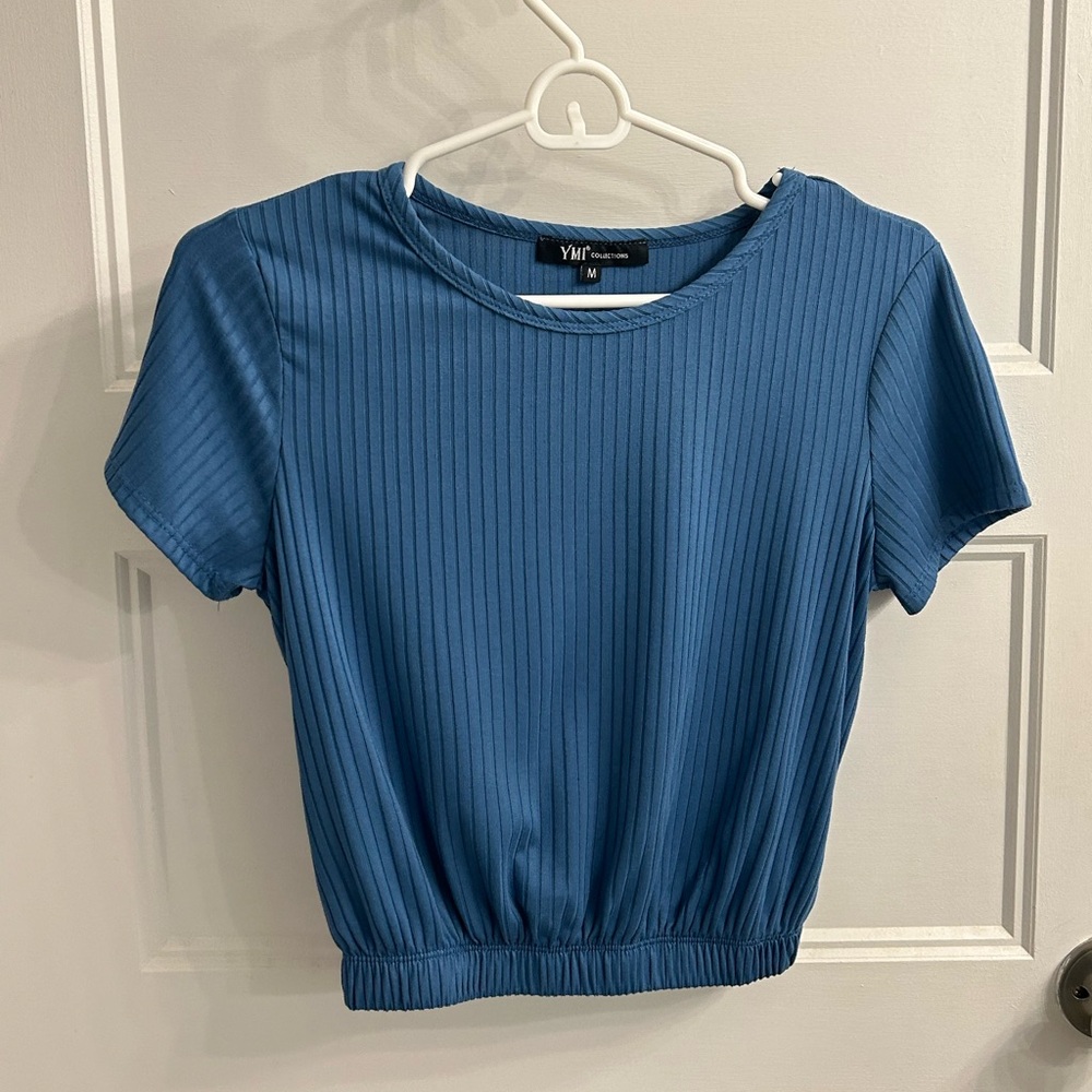 Blue banded crew neck top